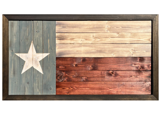Distressed Wood Carved Texas Flag