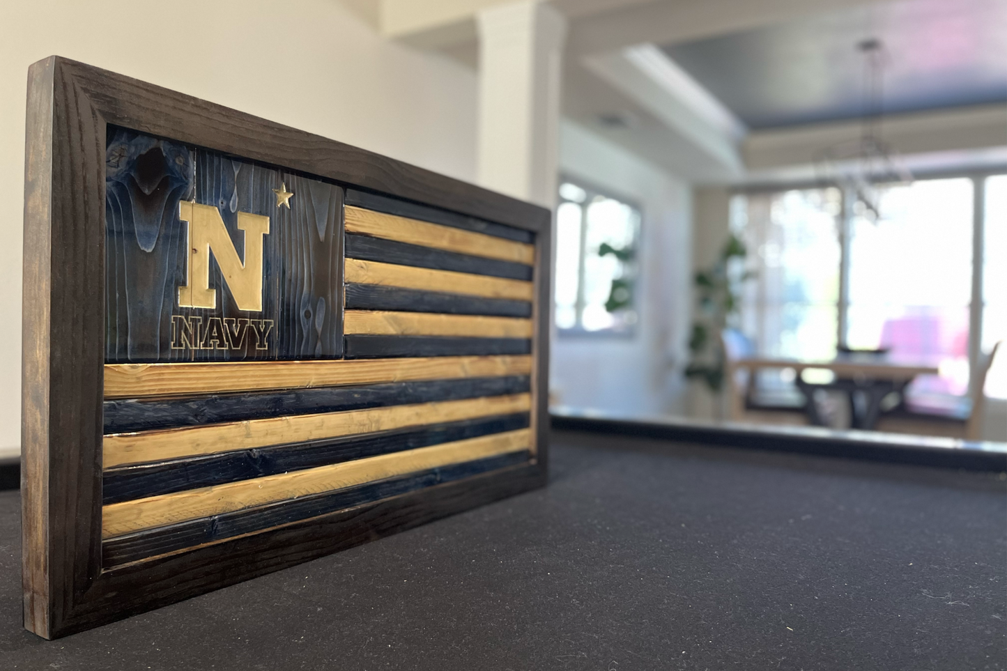 Distressed Wood Carved Naval Academy Flag