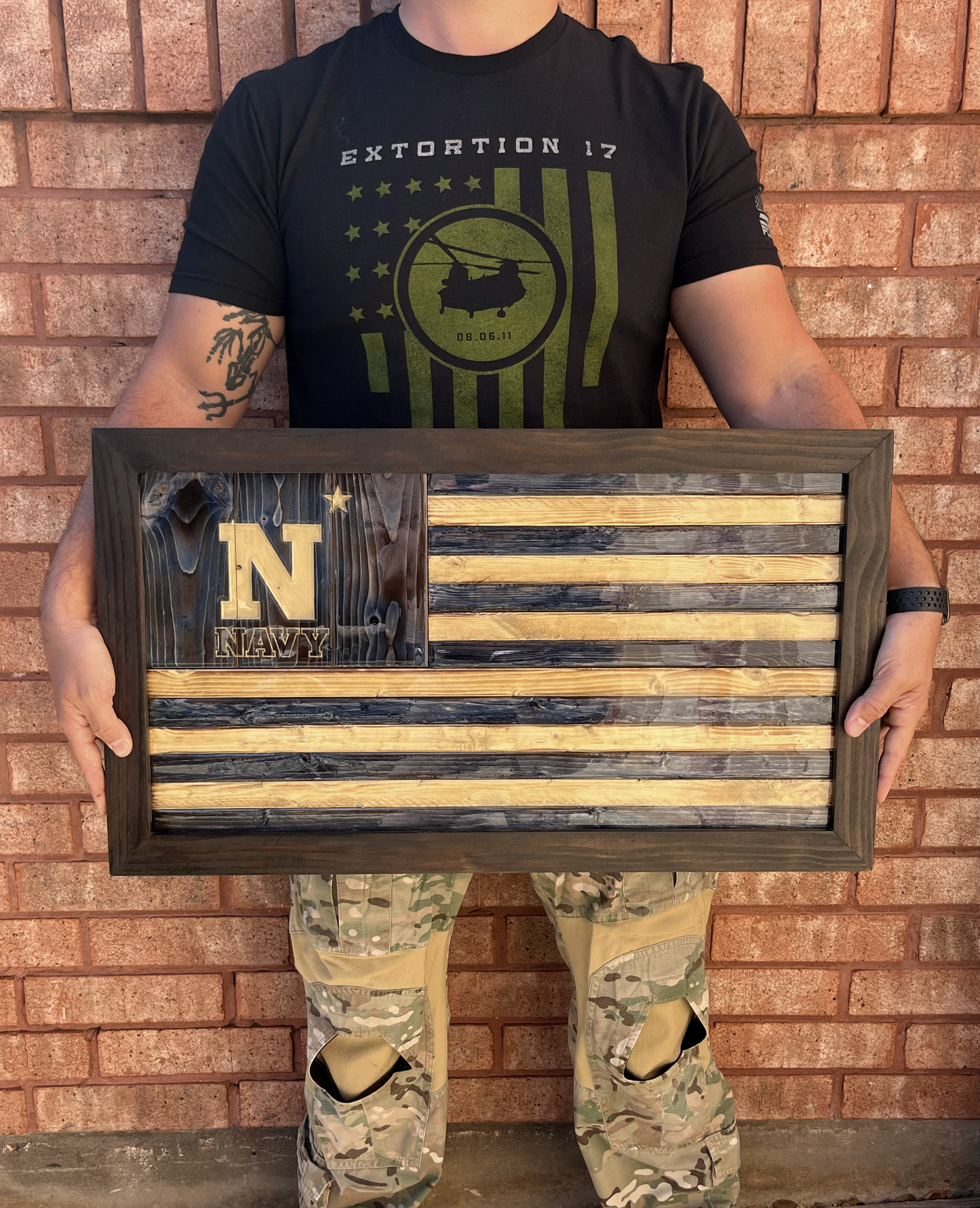 Distressed Wood Carved Naval Academy Flag