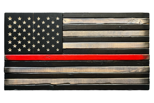 Thin Red Line Distressed Wood Carved Subdued American Flag
