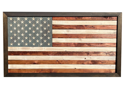 Distressed Wood Carved American Flag