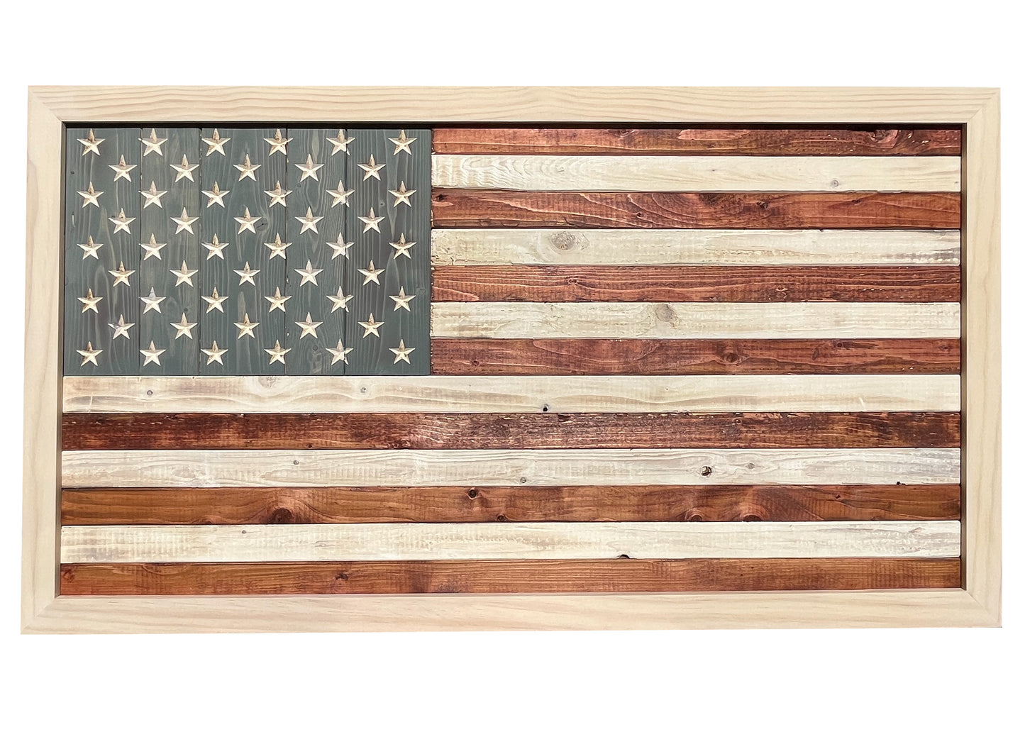 Distressed Wood Carved American Flag – Hero Grain